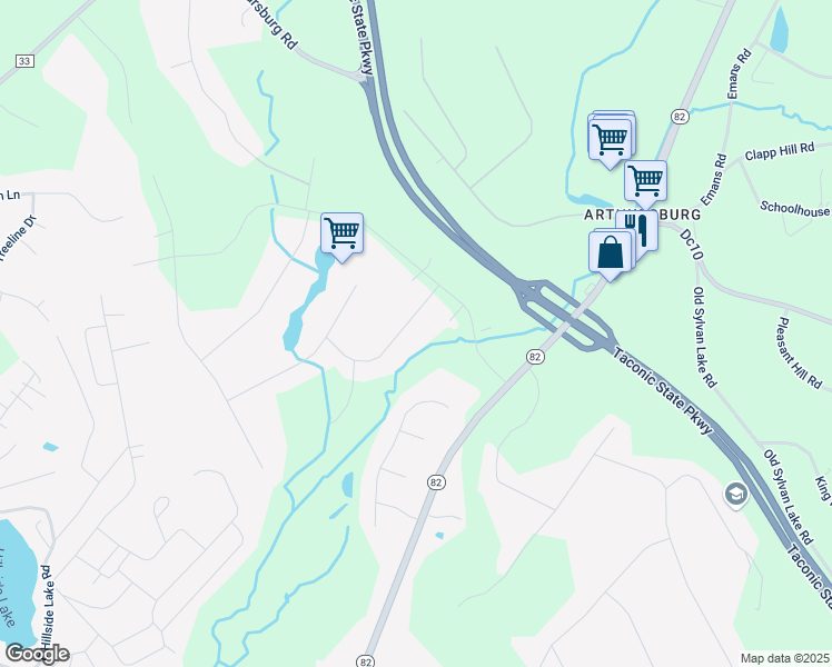 map of restaurants, bars, coffee shops, grocery stores, and more near 21 Huckleberry Lane in Hopewell Junction