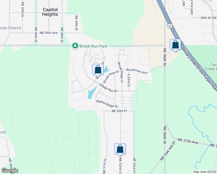map of restaurants, bars, coffee shops, grocery stores, and more near 3301 Village Run Drive in Des Moines