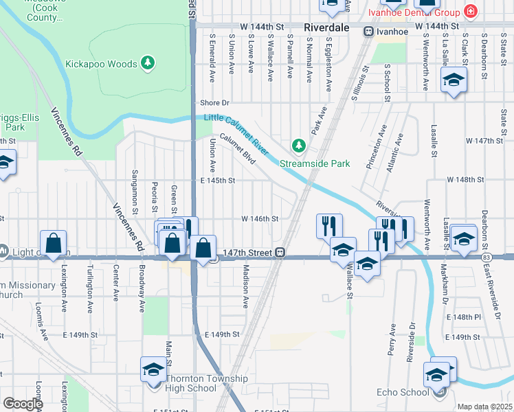 map of restaurants, bars, coffee shops, grocery stores, and more near 14531 Jefferson Street in Harvey