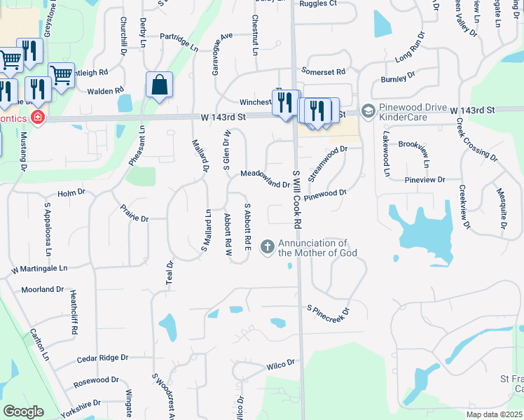map of restaurants, bars, coffee shops, grocery stores, and more near 12037 Flint Drive in Homer Glen