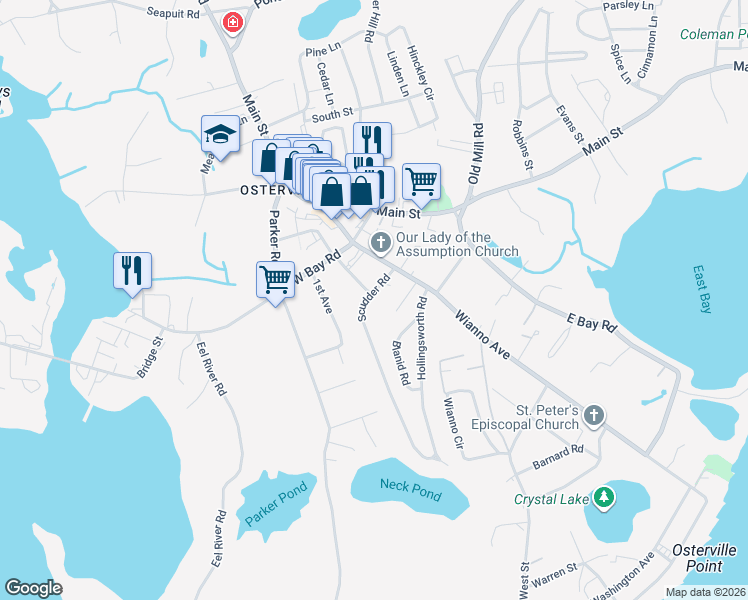 map of restaurants, bars, coffee shops, grocery stores, and more near 42 Scudder Road in Barnstable