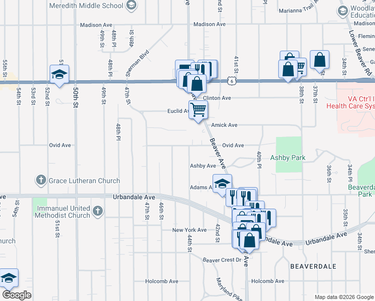 map of restaurants, bars, coffee shops, grocery stores, and more near 4402 Ovid Avenue in Des Moines