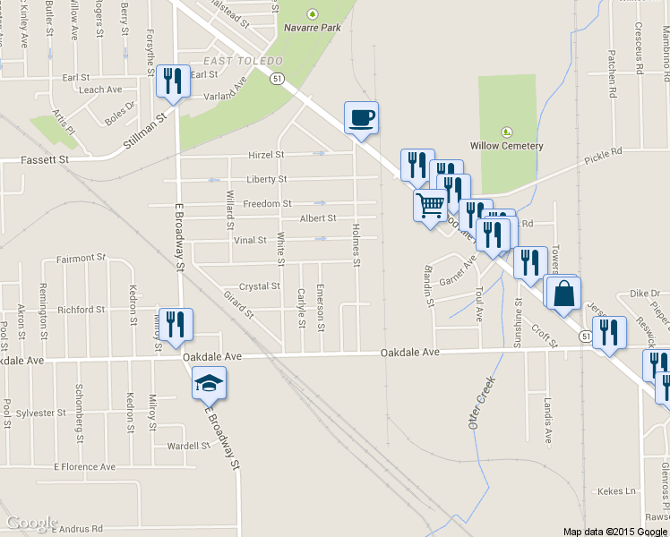 map of restaurants, bars, coffee shops, grocery stores, and more near 1616 Ironwood Ave in Toledo