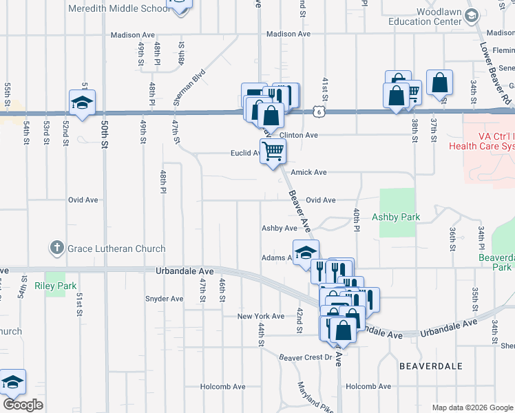 map of restaurants, bars, coffee shops, grocery stores, and more near 4402 Ovid Avenue in Des Moines