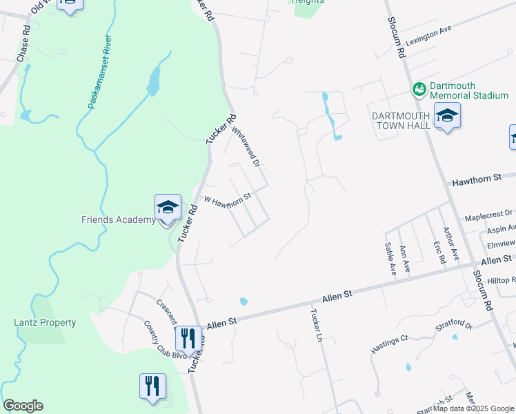 map of restaurants, bars, coffee shops, grocery stores, and more near 12 Skyline Drive in Dartmouth