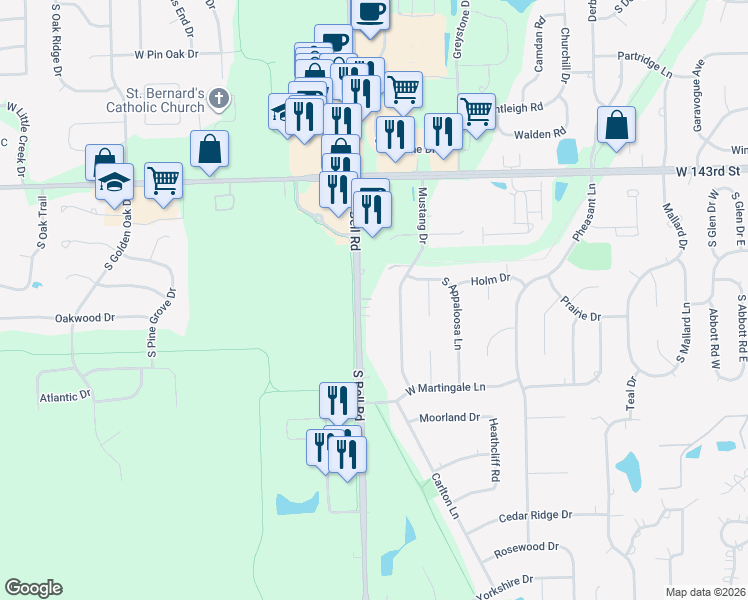 map of restaurants, bars, coffee shops, grocery stores, and more near 14505 South Bell Road in Lockport