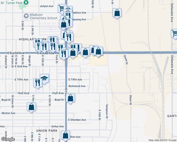 map of restaurants, bars, coffee shops, grocery stores, and more near 1528 Henderson Avenue in Des Moines