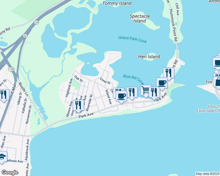 map of restaurants, bars, coffee shops, grocery stores, and more near 75 Cedar Avenue in Portsmouth