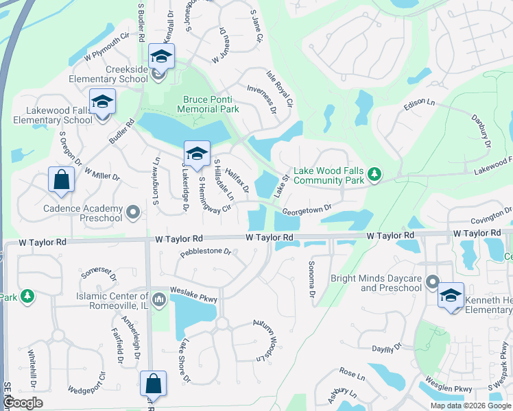 map of restaurants, bars, coffee shops, grocery stores, and more near 14248 South Hemingway Circle in Plainfield