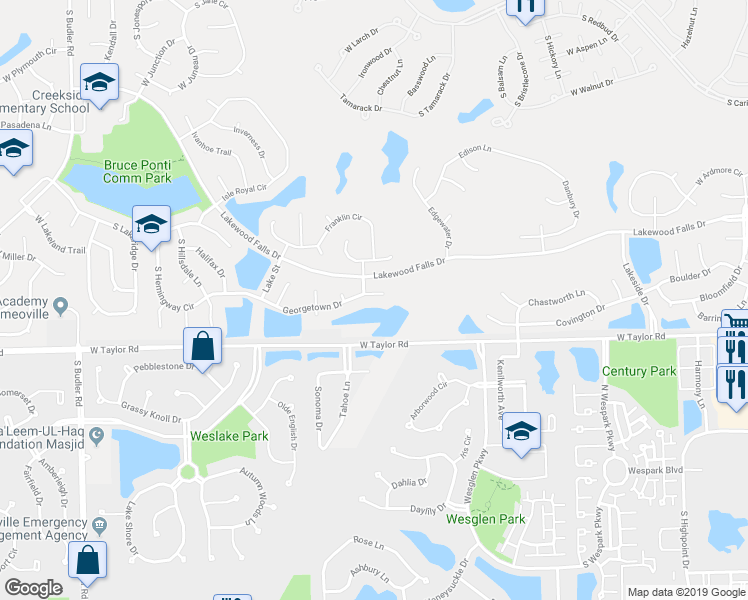 map of restaurants, bars, coffee shops, grocery stores, and more near 21439 Georgetown Drive in Plainfield