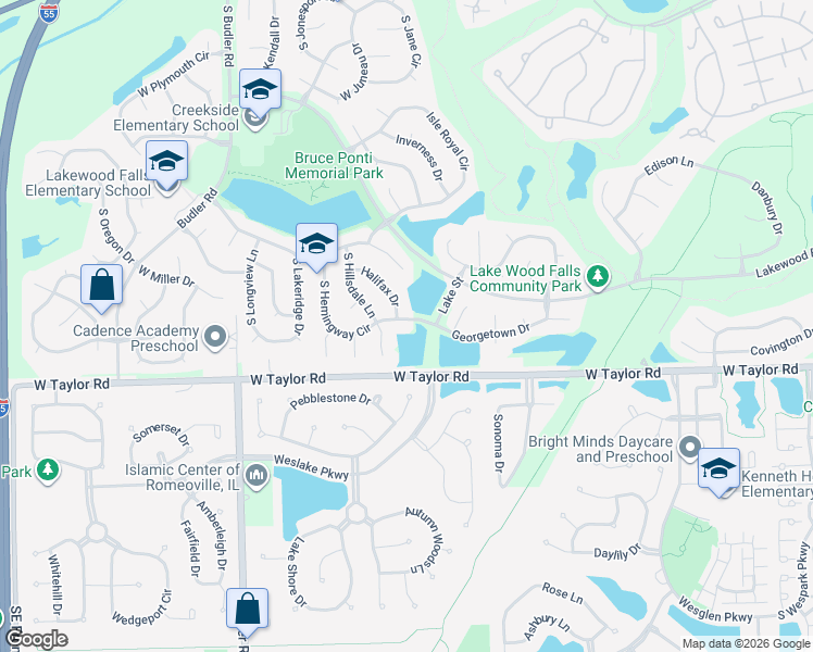 map of restaurants, bars, coffee shops, grocery stores, and more near 14248 South Hemingway Circle in Plainfield