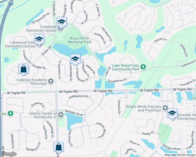 map of restaurants, bars, coffee shops, grocery stores, and more near 14248 South Hemingway Circle in Plainfield