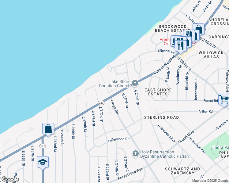 map of restaurants, bars, coffee shops, grocery stores, and more near in Euclid