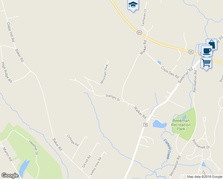 map of restaurants, bars, coffee shops, grocery stores, and more near 16 Starlight Drive in Hopewell Junction