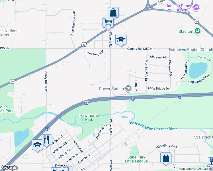 map of restaurants, bars, coffee shops, grocery stores, and more near 700 Waverly Road in Porter
