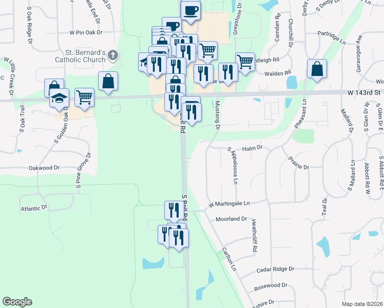 map of restaurants, bars, coffee shops, grocery stores, and more near 14505 South Bell Road in Lockport