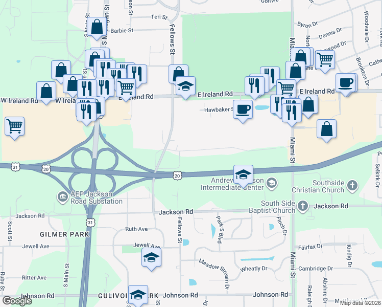 map of restaurants, bars, coffee shops, grocery stores, and more near in South Bend