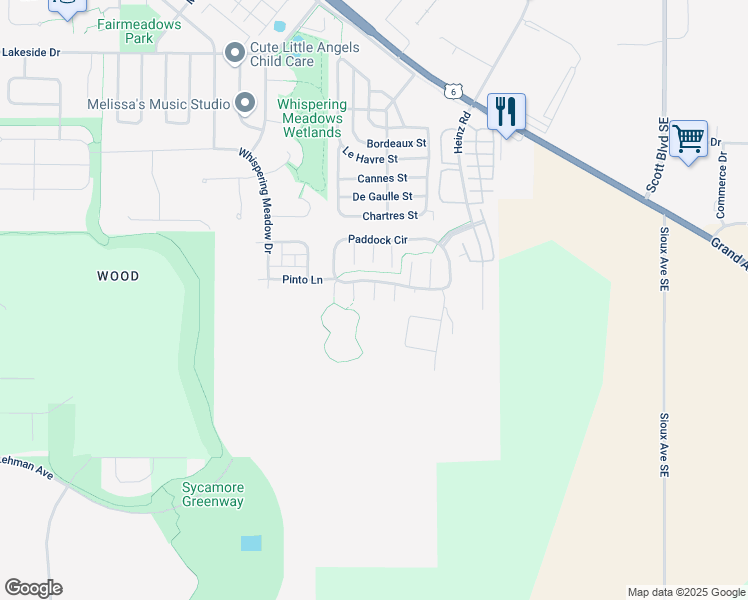 map of restaurants, bars, coffee shops, grocery stores, and more near 299 Dressage Court in Iowa City