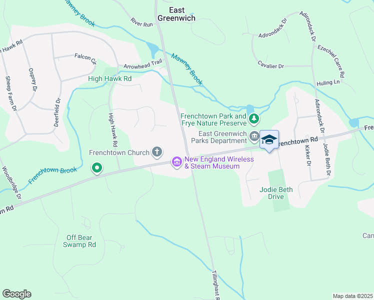 map of restaurants, bars, coffee shops, grocery stores, and more near Tillinghast Road in East Greenwich