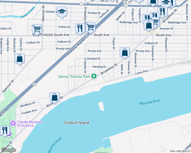 map of restaurants, bars, coffee shops, grocery stores, and more near in Toledo