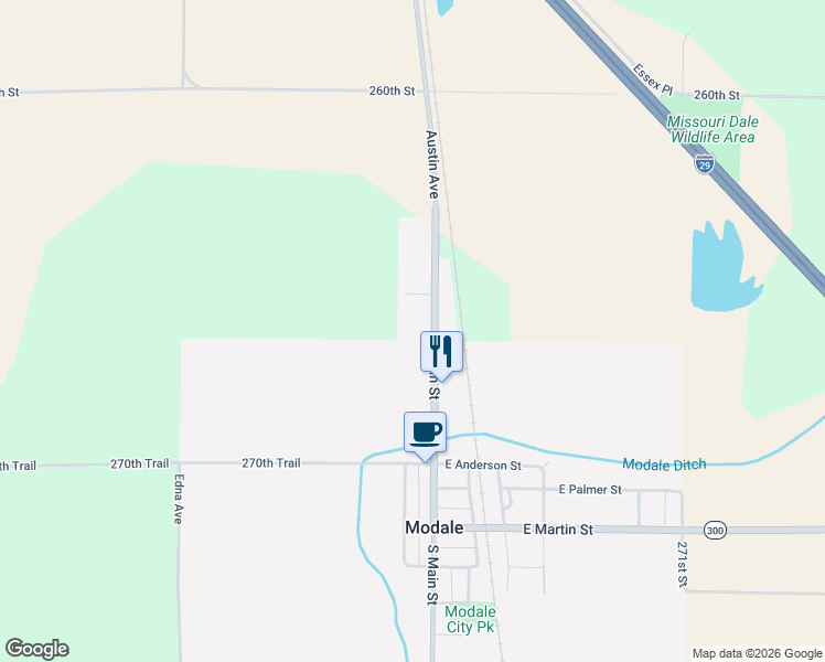 map of restaurants, bars, coffee shops, grocery stores, and more near 505 North Main Street in Modale