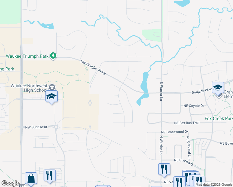 map of restaurants, bars, coffee shops, grocery stores, and more near Walnut Lane in Waukee