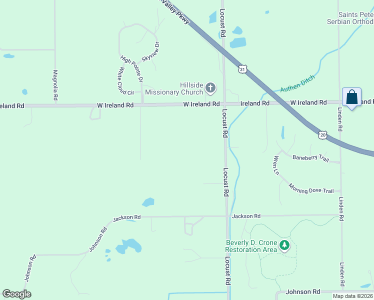 map of restaurants, bars, coffee shops, grocery stores, and more near 59657-59699 Locust Road in South Bend