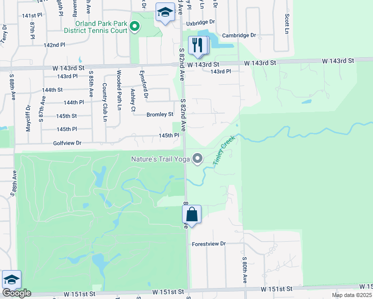 map of restaurants, bars, coffee shops, grocery stores, and more near 14567 South 82nd Avenue in Orland Park