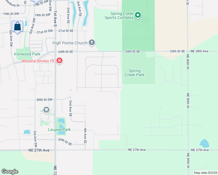 map of restaurants, bars, coffee shops, grocery stores, and more near 342 28th Street Southeast in Altoona