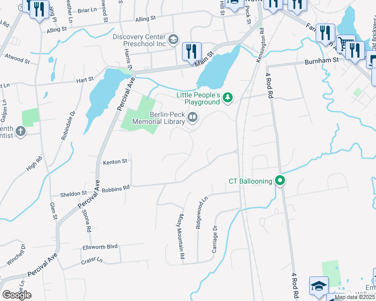 map of restaurants, bars, coffee shops, grocery stores, and more near 51 Towne Drive in Berlin