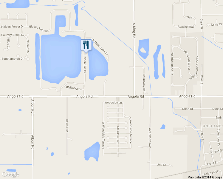 map of restaurants, bars, coffee shops, grocery stores, and more near 7724 Angola Road in Holland