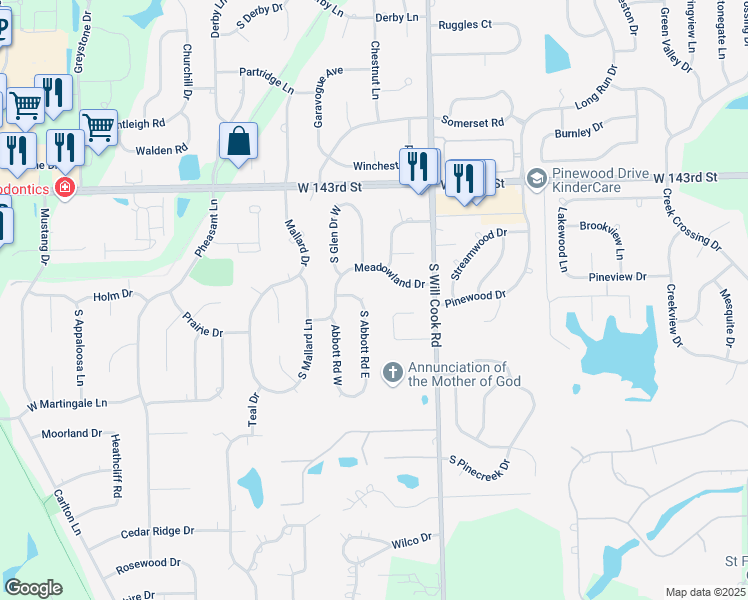 map of restaurants, bars, coffee shops, grocery stores, and more near 12037 Flint Drive in Homer Glen