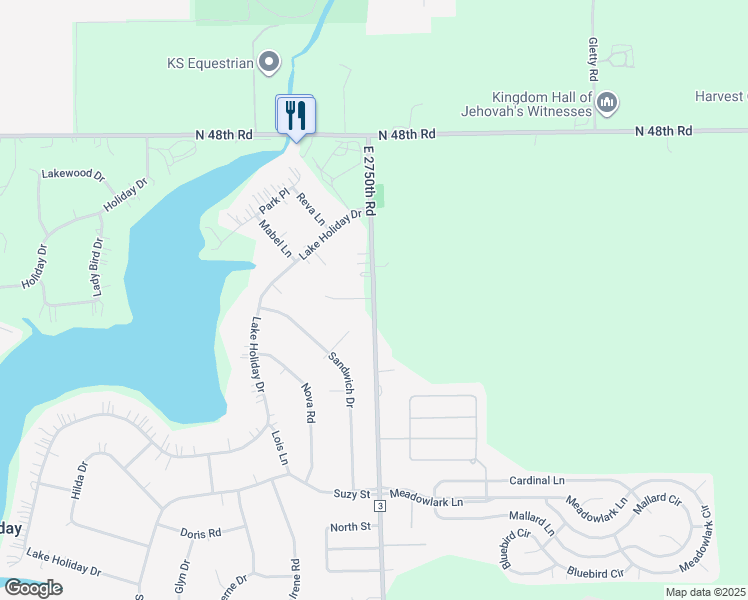 map of restaurants, bars, coffee shops, grocery stores, and more near 4760 East 2750th Road in Sandwich