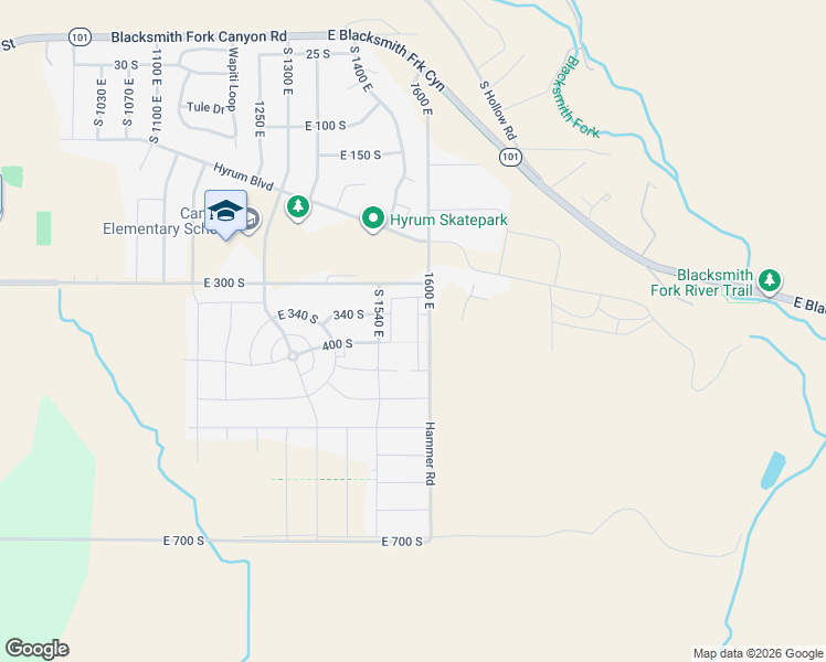 map of restaurants, bars, coffee shops, grocery stores, and more near South 1580 East in Hyrum