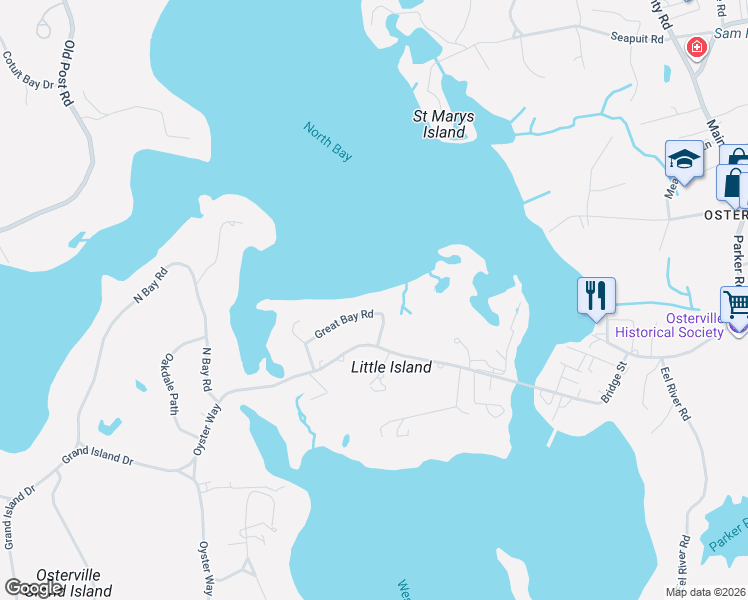 map of restaurants, bars, coffee shops, grocery stores, and more near 38 Great Bay Road in Barnstable