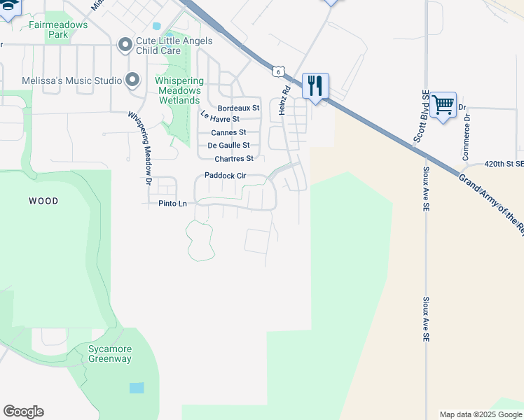 map of restaurants, bars, coffee shops, grocery stores, and more near 328 Paddock Circle in Iowa City