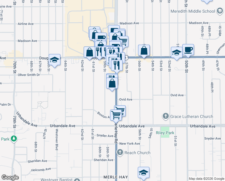 map of restaurants, bars, coffee shops, grocery stores, and more near 3409 59th Street in Des Moines