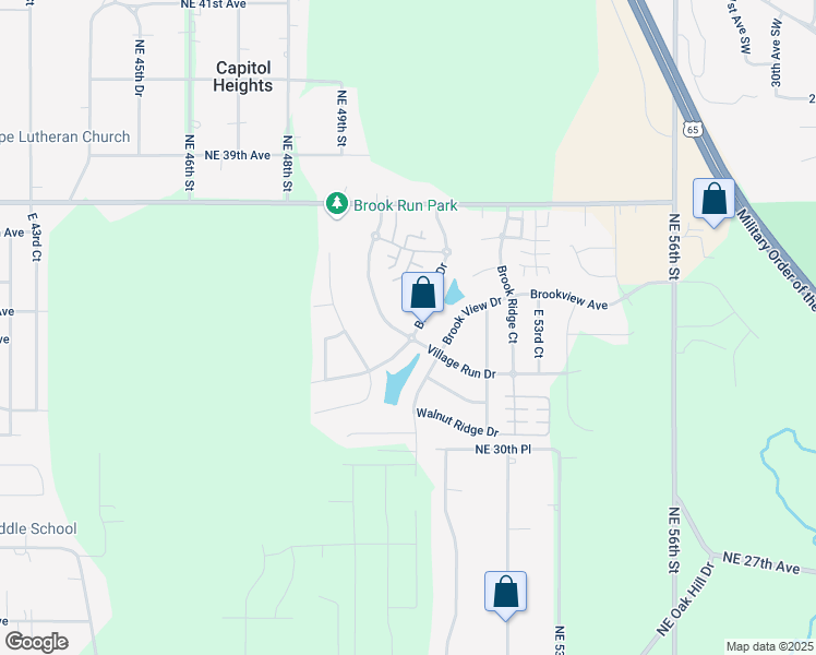 map of restaurants, bars, coffee shops, grocery stores, and more near 3501 Brook Run Drive in Des Moines
