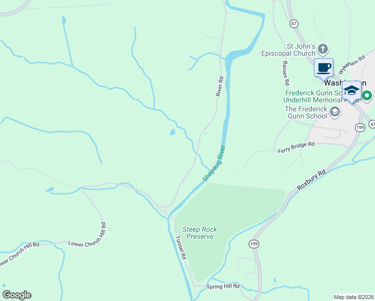map of restaurants, bars, coffee shops, grocery stores, and more near 115 River Rd in Washington