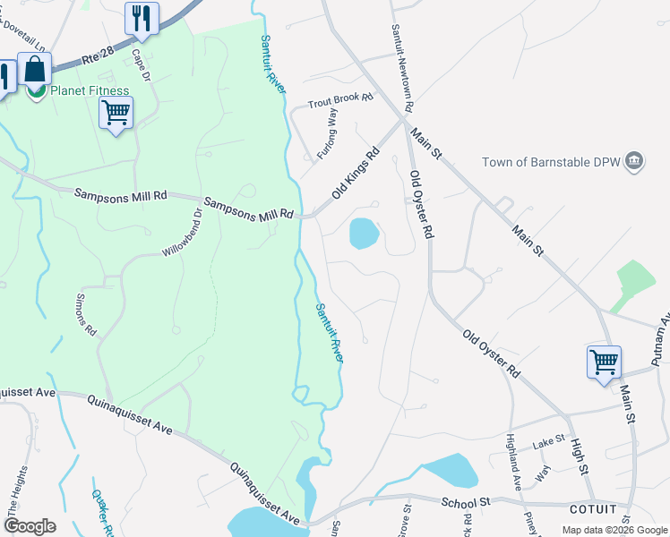 map of restaurants, bars, coffee shops, grocery stores, and more near 22 Oxford Drive in Barnstable