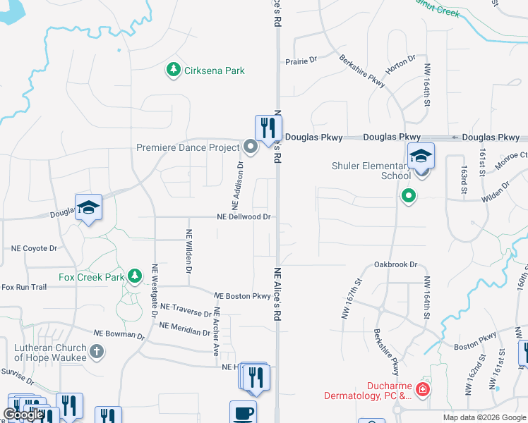 map of restaurants, bars, coffee shops, grocery stores, and more near 747 Northeast Conner Court in Waukee
