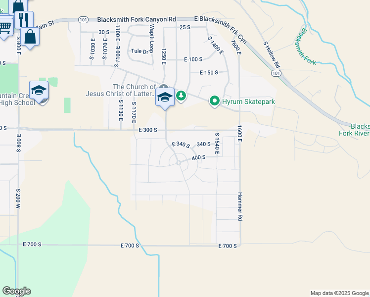 map of restaurants, bars, coffee shops, grocery stores, and more near 1438 East 300 South in Hyrum