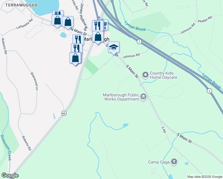 map of restaurants, bars, coffee shops, grocery stores, and more near 24 Wilhenger Drive in Marlborough