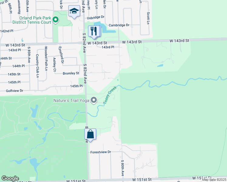 map of restaurants, bars, coffee shops, grocery stores, and more near 14567 South 82nd Avenue in Orland Park