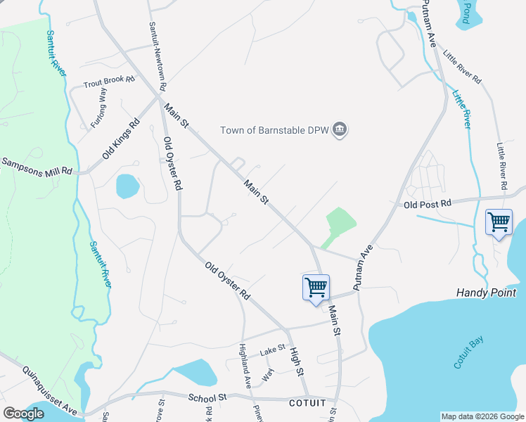 map of restaurants, bars, coffee shops, grocery stores, and more near 513 Main Street in Barnstable
