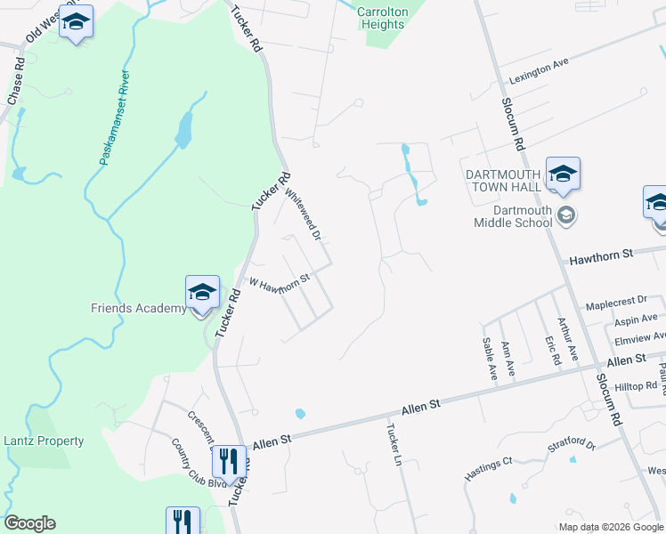 map of restaurants, bars, coffee shops, grocery stores, and more near 55 Whiteweed Drive in Dartmouth