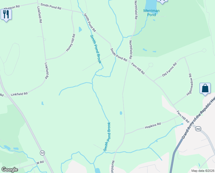 map of restaurants, bars, coffee shops, grocery stores, and more near 523 Northfield Road in Watertown