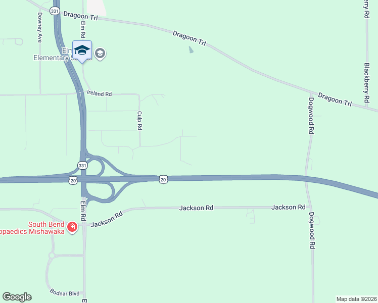 map of restaurants, bars, coffee shops, grocery stores, and more near 13532 Nora Lane in Mishawaka