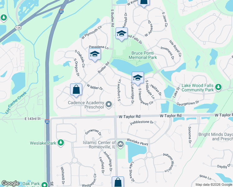 map of restaurants, bars, coffee shops, grocery stores, and more near 14127 South Longview Lane in Plainfield