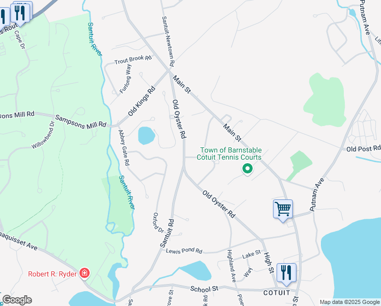 map of restaurants, bars, coffee shops, grocery stores, and more near 125 Screecham Way in Barnstable